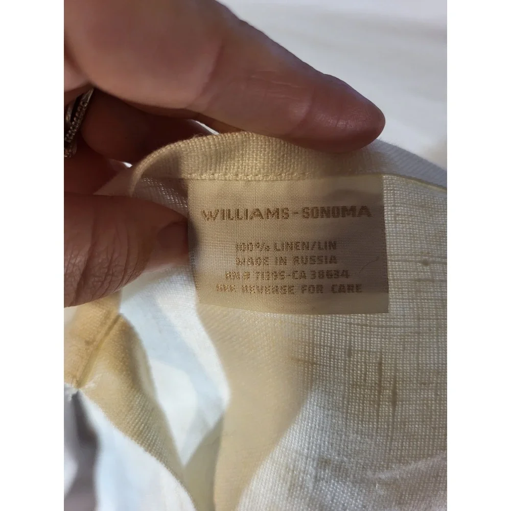 Williams Sonoma 100% linen Ivory apron with pocket cottagecore prairie Embroider